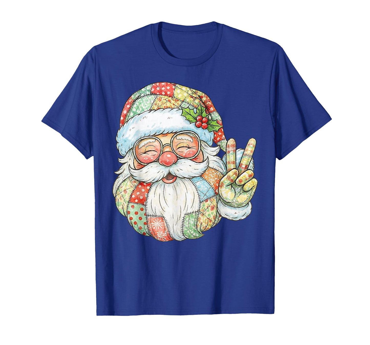 Patchwork Santa Claus Retro Christmas Funny Mens Womans Kids T-Shirt