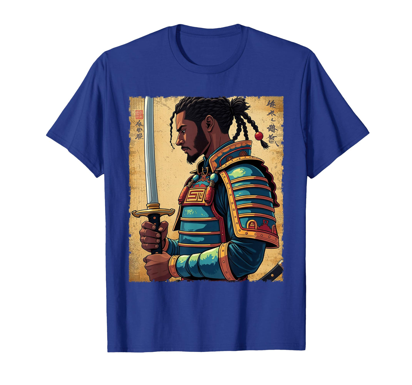 African Samurai Vintage Afro American Bushido Warrior Katana T-Shirt