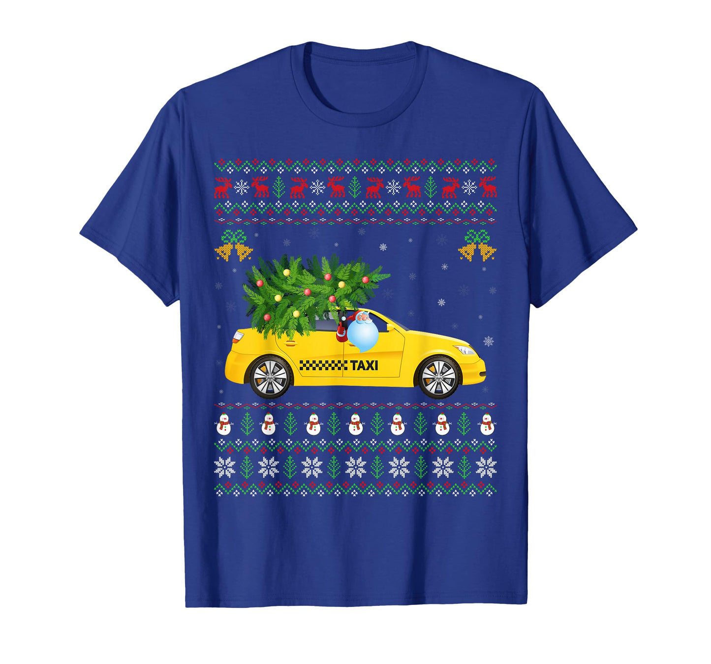 Ugly Xmas Sweater Funny Santa Taxi Driver Christmas Pajamas T-Shirt