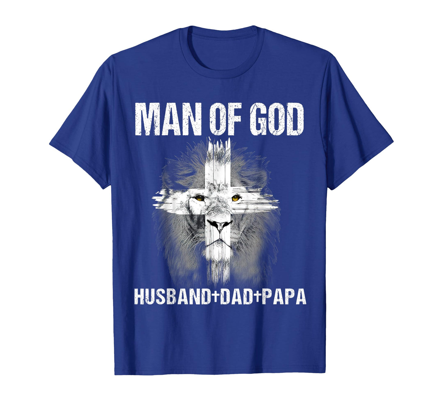 Mens Man of God Husband Dad Papa Lion Cross Jesus Christian Gift T-Shirt