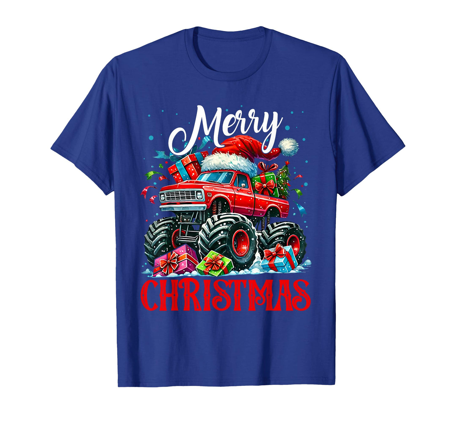 Monster Truck Merry Christmas Santa Hat Toddler Men Boys T-Shirt