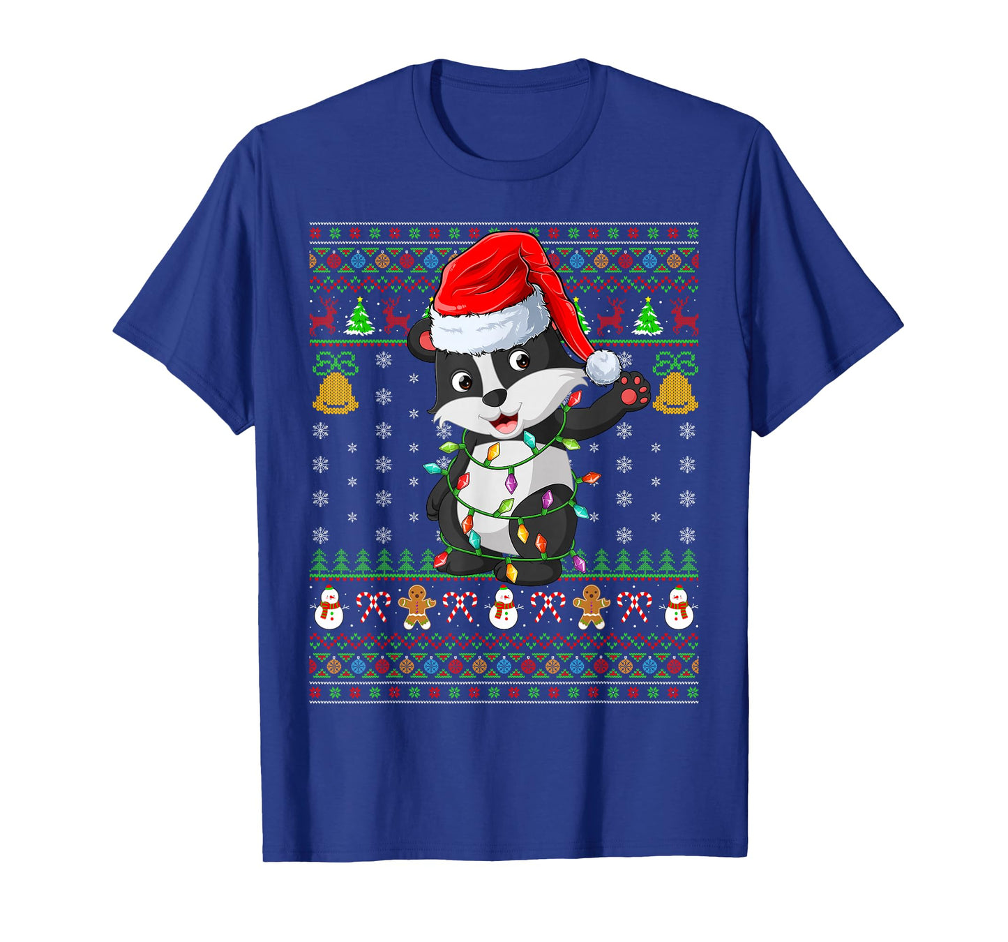 Badger Christmas Lights Funny Santa Ugly Sweaters Cute Xmas T-Shirt