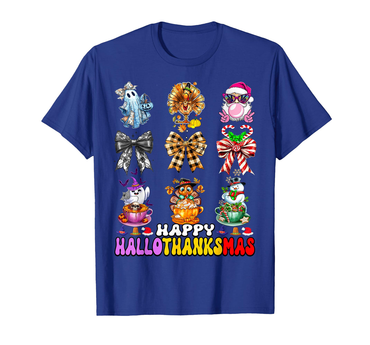 Hallothanksmas Coquette Bow Halloween Thanksgiving Christmas T-Shirt