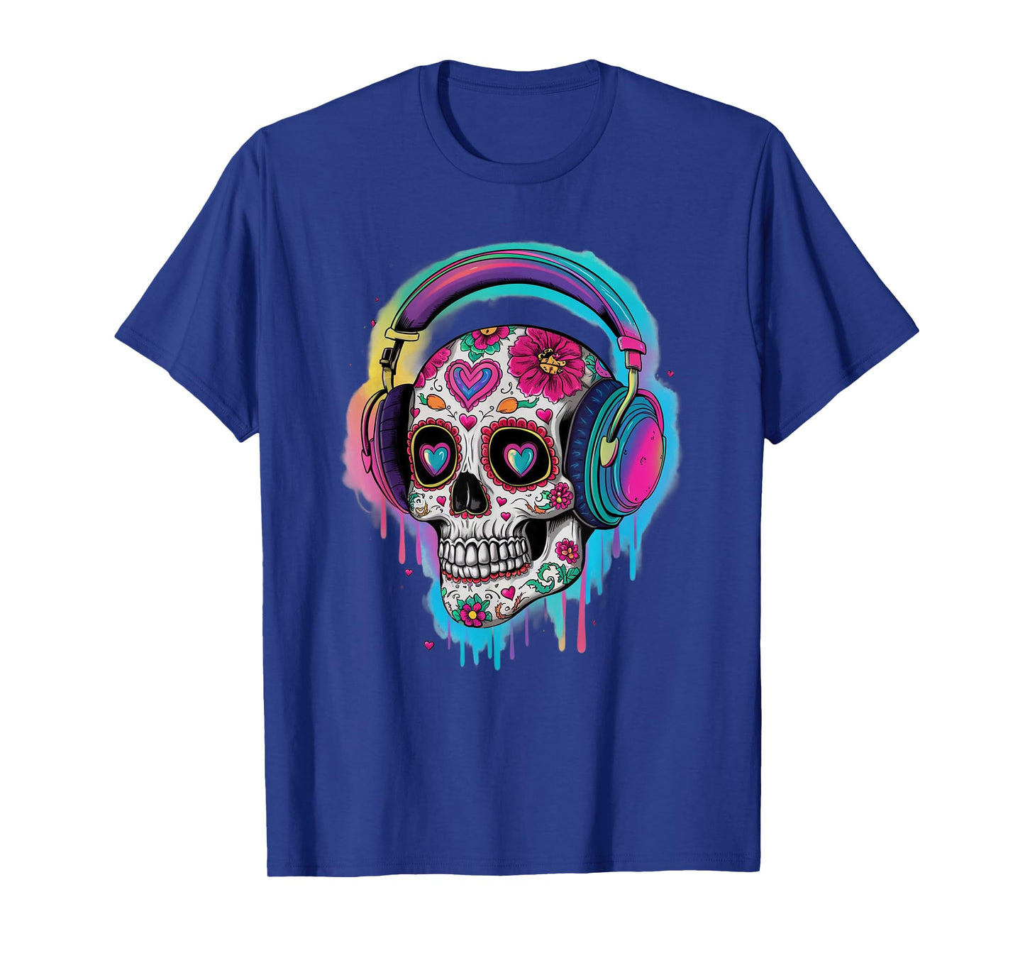 Sugar Skull Headphones Day of Dead Halloween Dia De Muertos T-Shirt