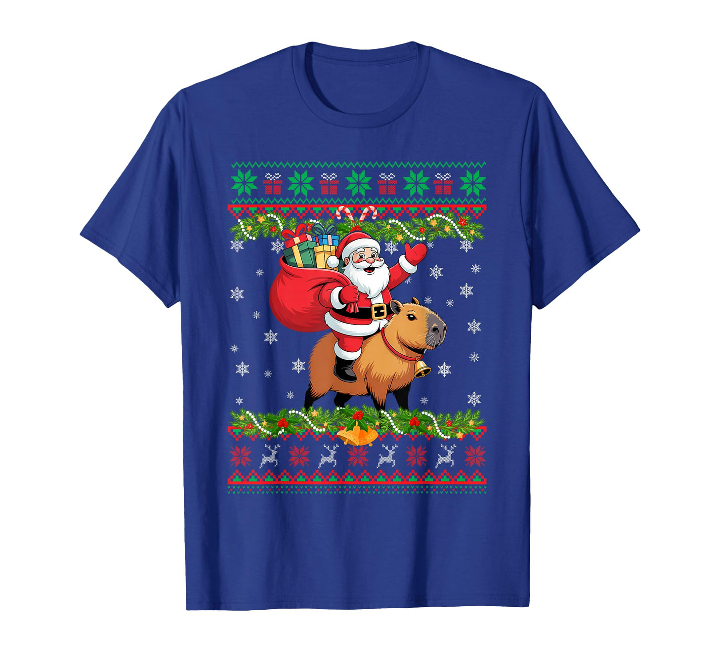 Xmas Pajamas Ugly Santa Riding Capybara Christmas T-Shirt