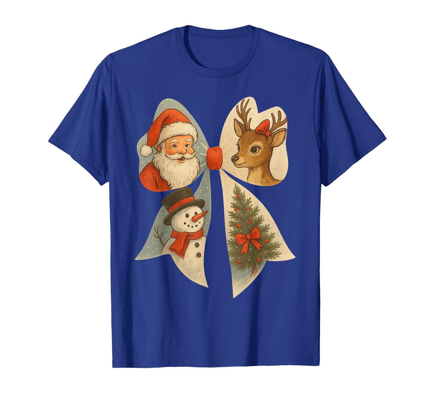 Preppy Christmas Coquette Bow Reindeer Snowman Santa Claus T-Shirt