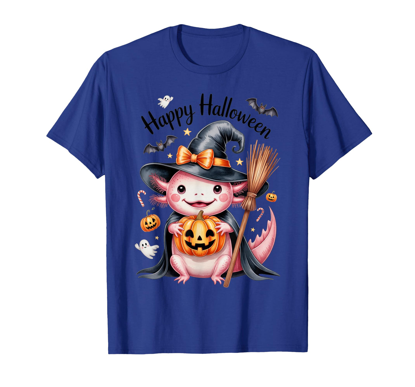 Witchy Axolotl Halloween Magic – Cute Pumpkin Night T-Shirt