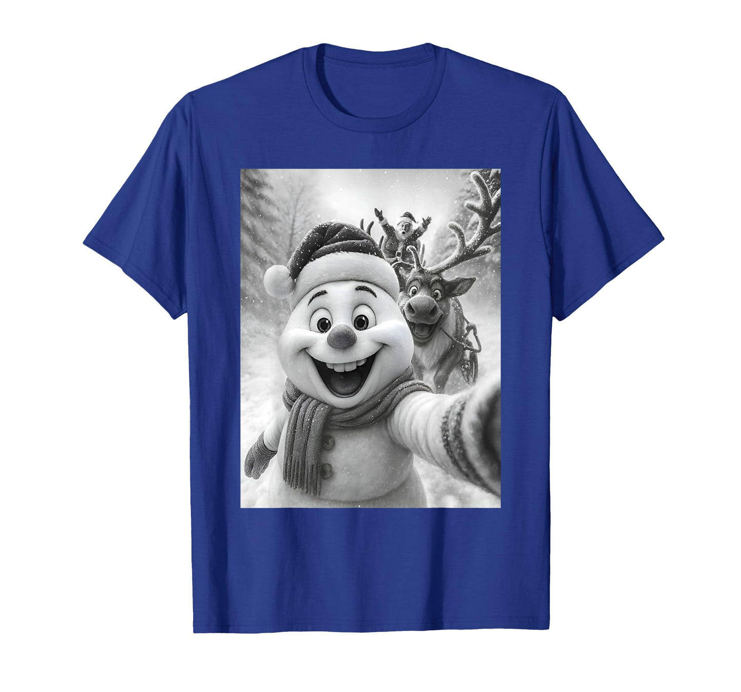 Santa Snowman Reindeer Taking A Selfie Photo Christmas Funny T-Shirt