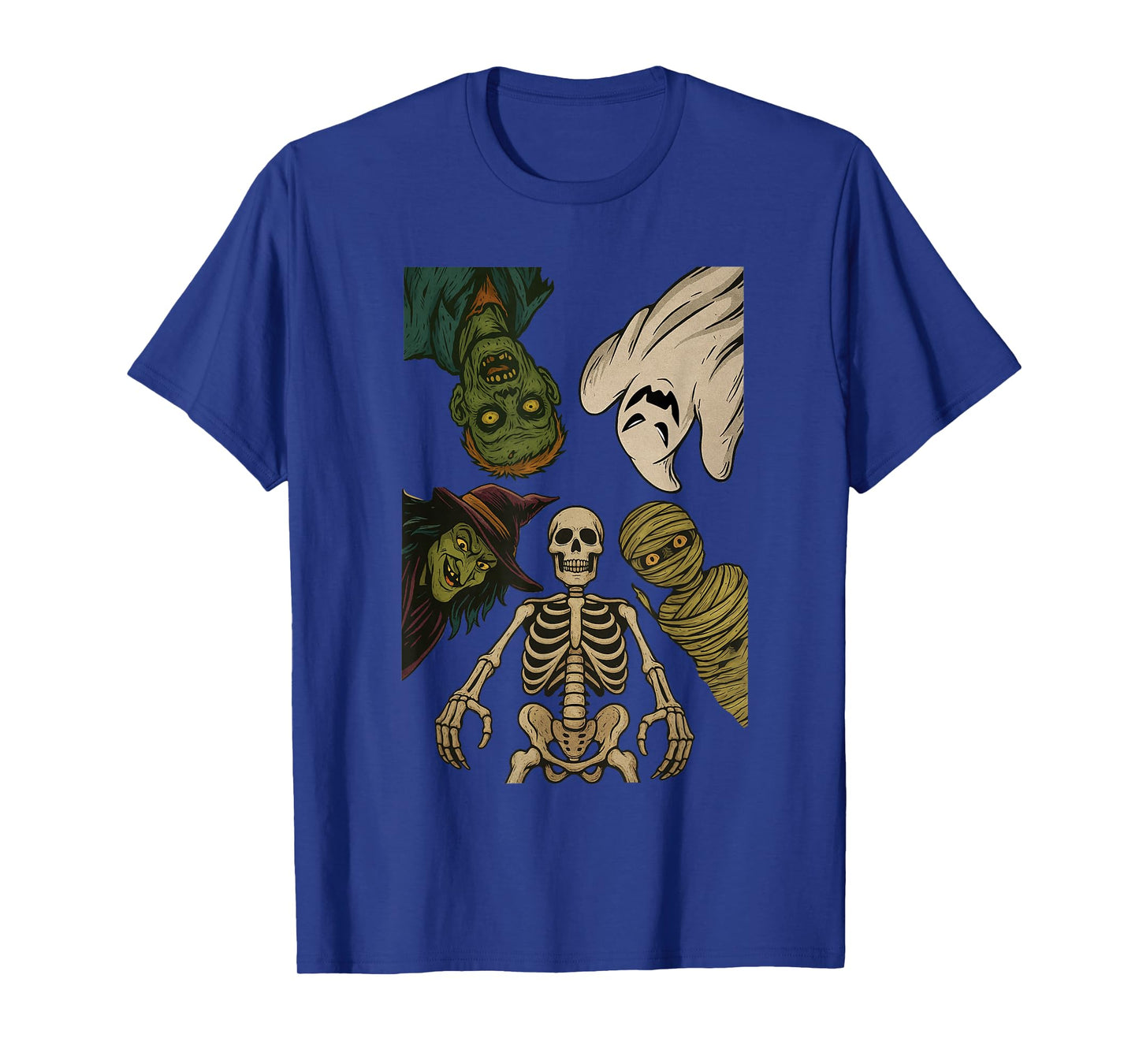 Retro Halloween Characters Horror Skeleton Scary Zombie Boo T-Shirt