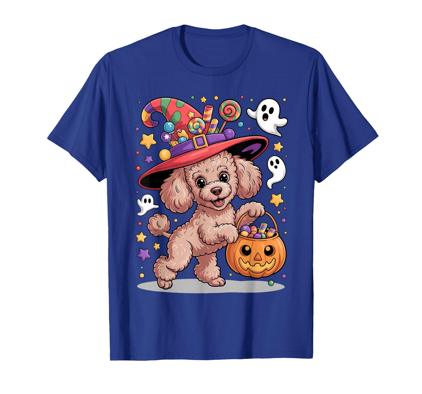 Miniature Poodle Dog Pumpkin Ghost Candy Witch Halloween T-Shirt