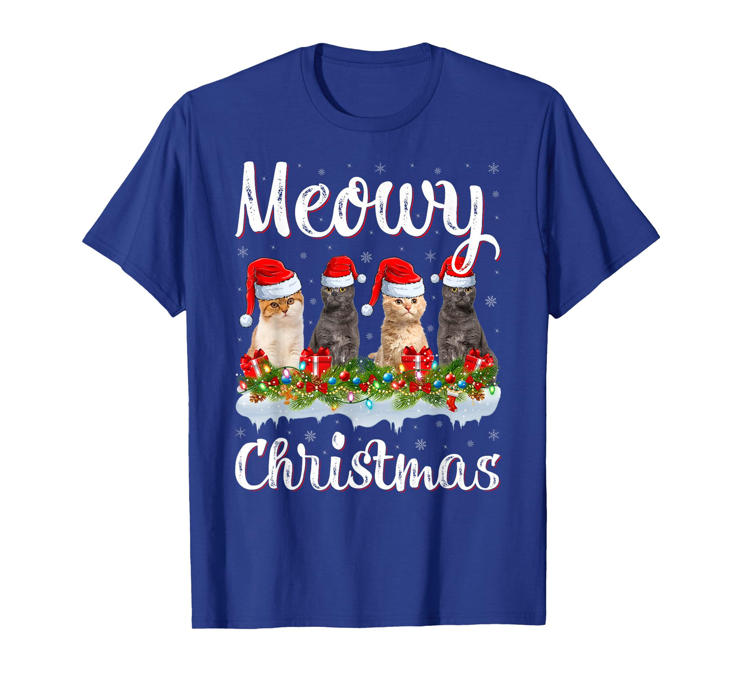 Cats Meowy Christmas Lights Funny Pet Animal Cat Lover Xmas T-Shirt