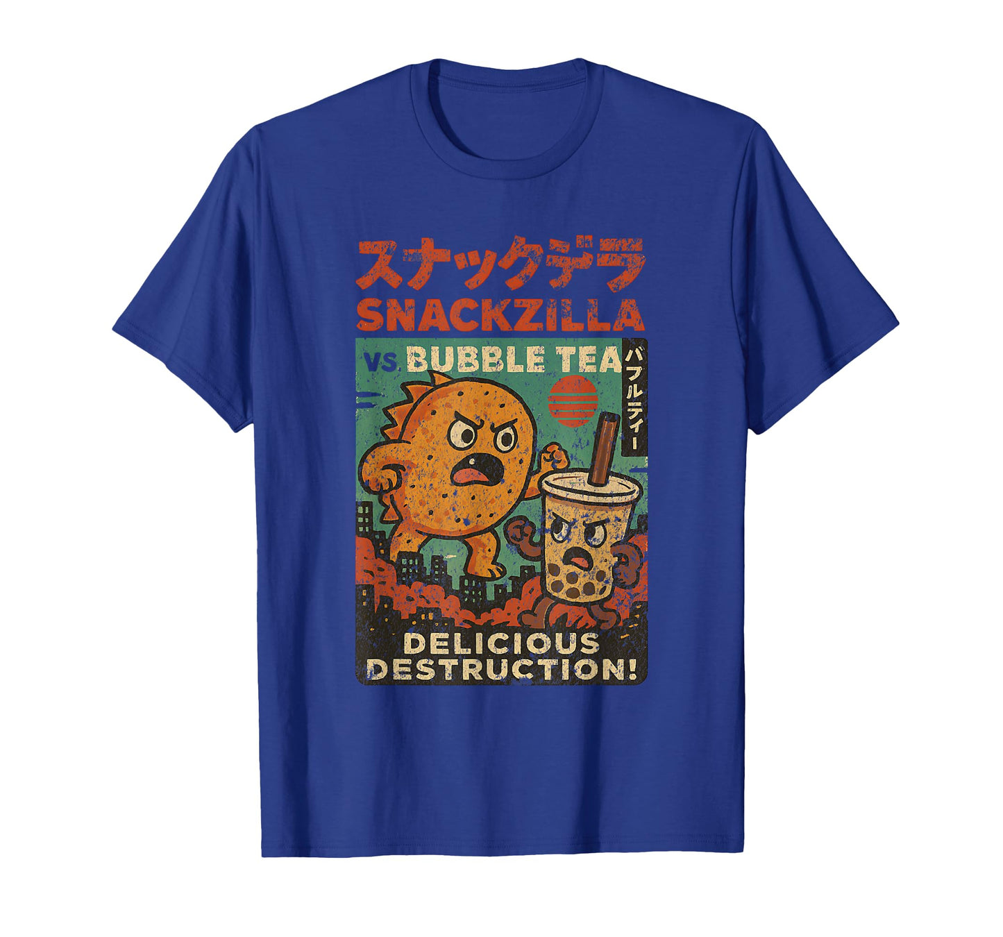Snackzilla vs. Bubble Tea Retro Tokyo Kaiju Battle T-Shirt