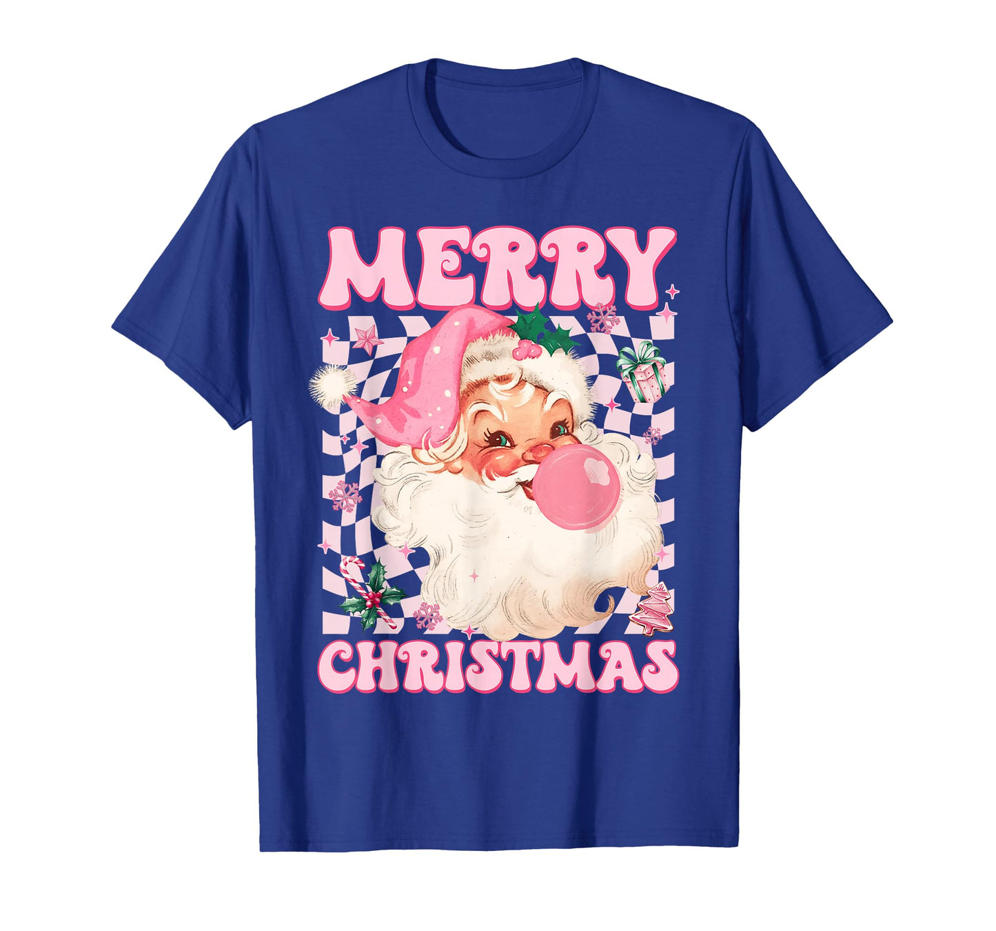 Santa Claus Pink Sunglasses Blowing Bubble Gum Christmas T-Shirt