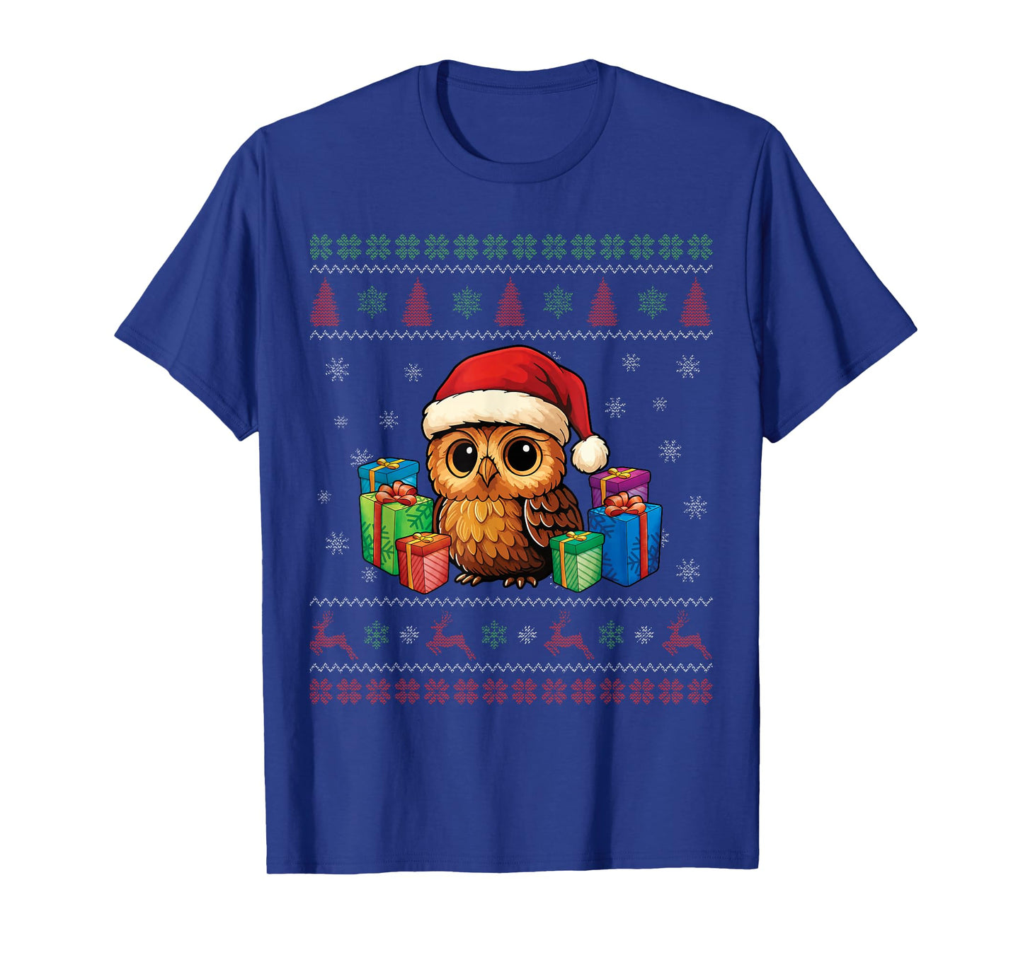 Santa Owl Happy Christmas Funny Ugly Christmas T-Shirt