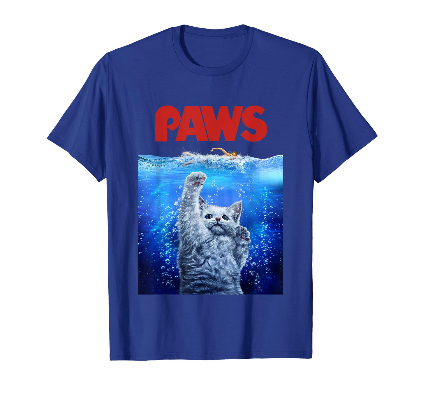 Terrifying Monster White Cat Attack Swimmer Men Women Girls Kids T-Shirt