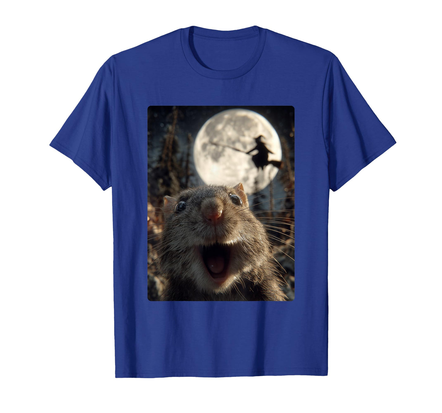 Funny Hamster Selfie Full Moon Flying Witch Forest Halloween T-Shirt