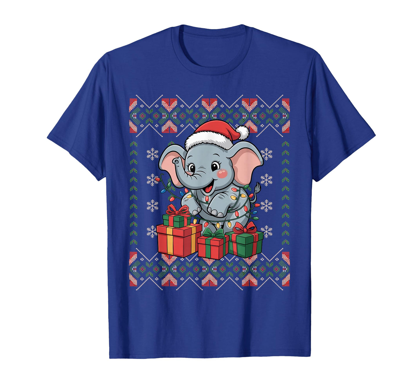 Santa Elephant Christmas Ugly Sweater Funny Holiday Pajamas T-Shirt