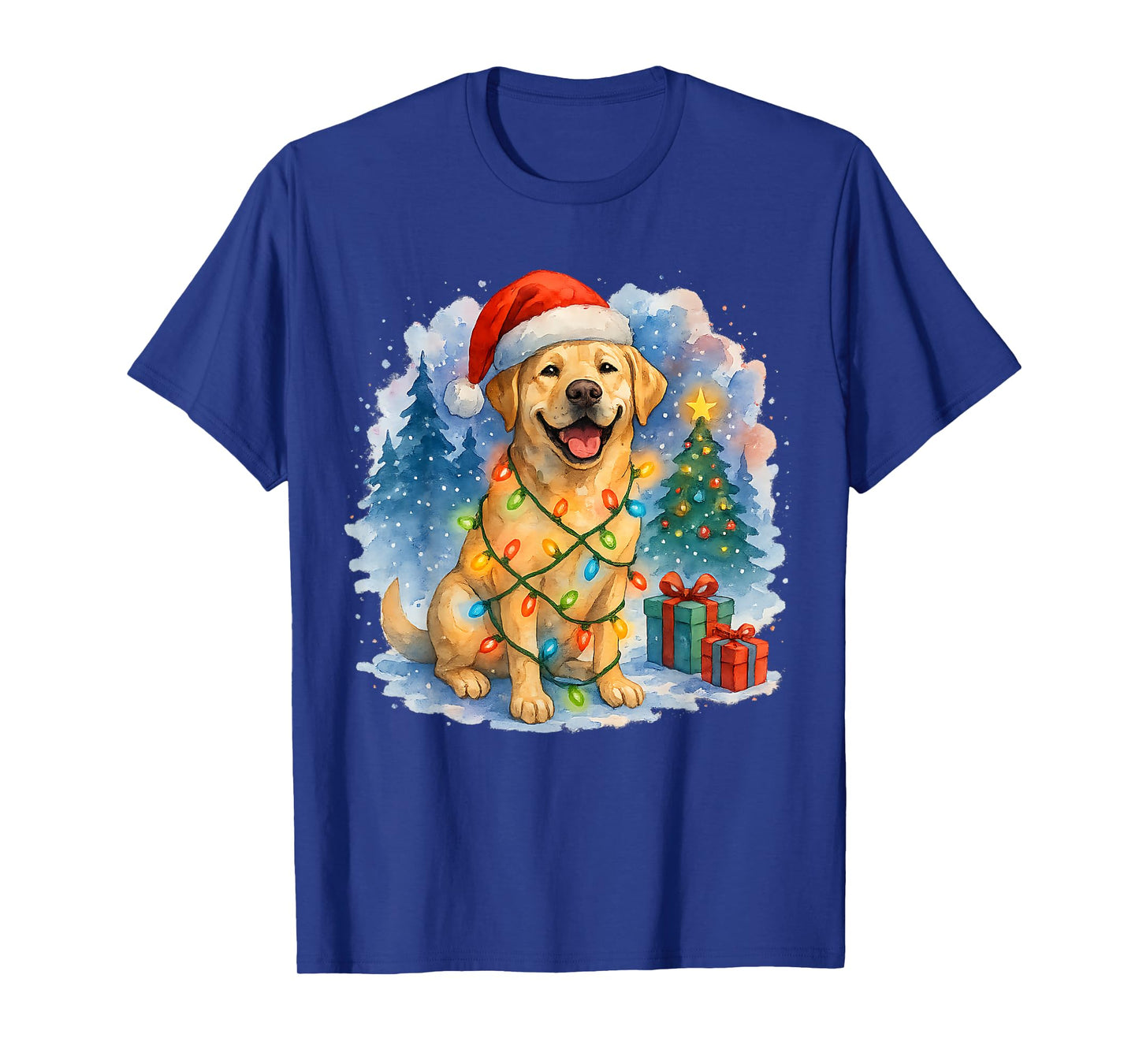 Festive Labrador Retriever Christmas Lights Santa Hat Dog T-Shirt