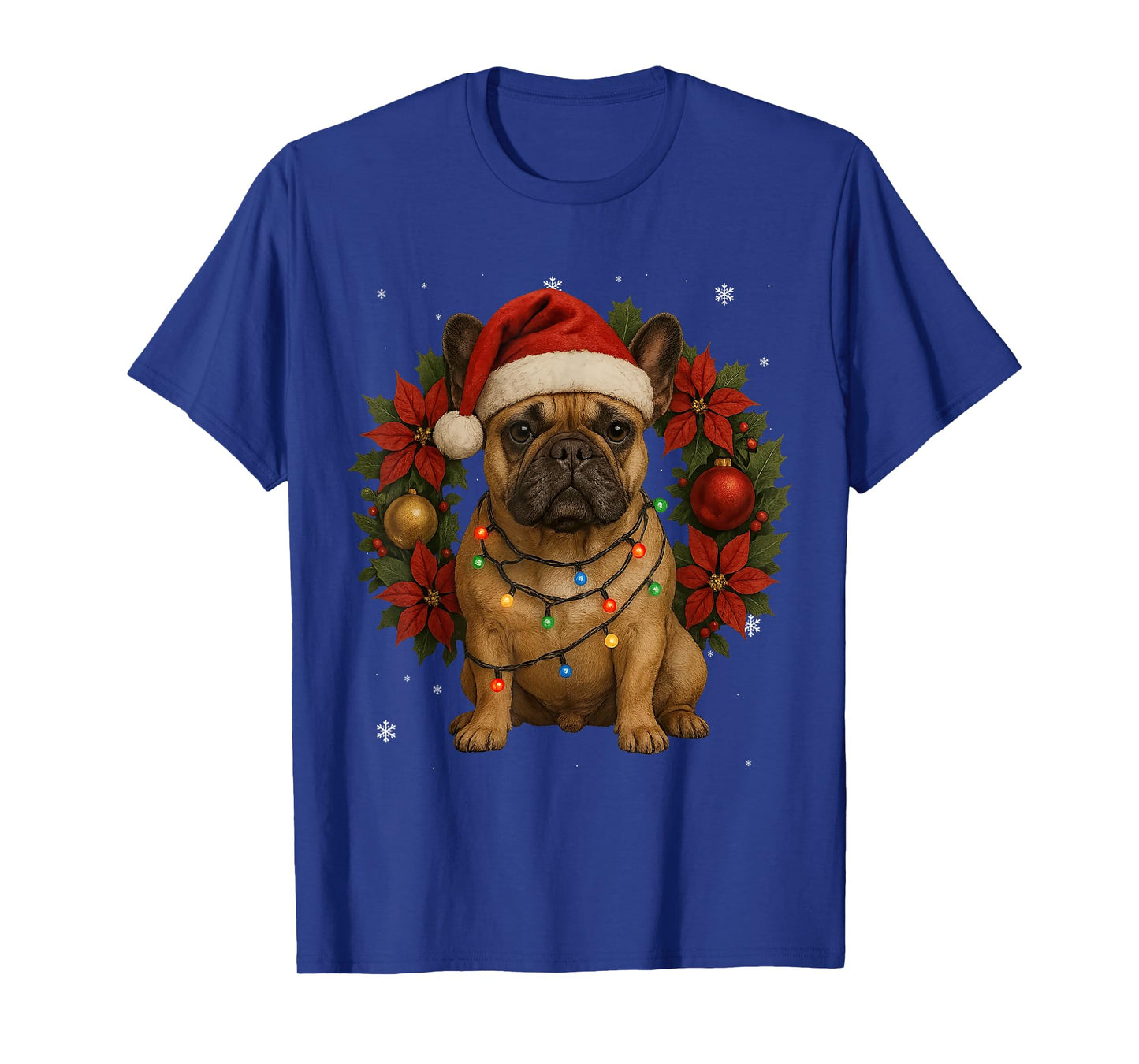 Festive Pug Christmas Dog Lights Wreath Xmas Holidays T-Shirt