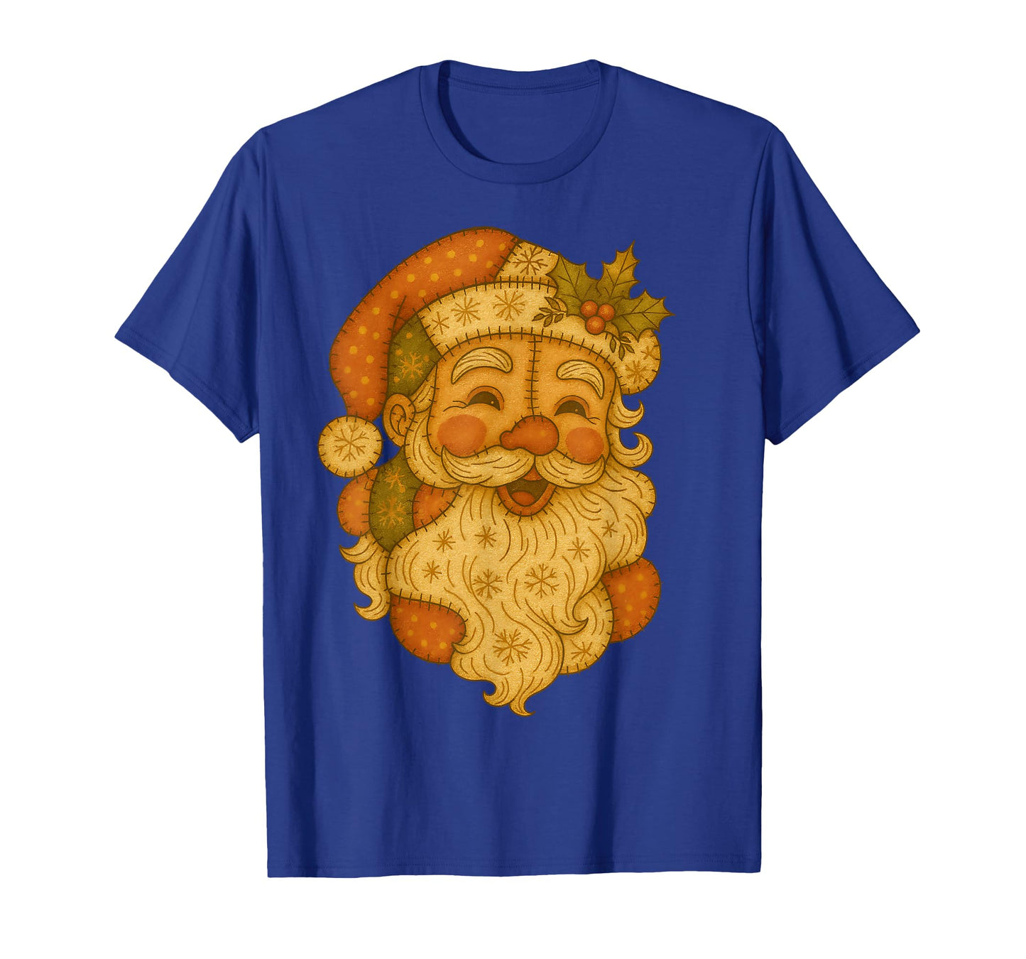 Patchwork Santa Claus Face Vintage Christmas Folk Art T-Shirt