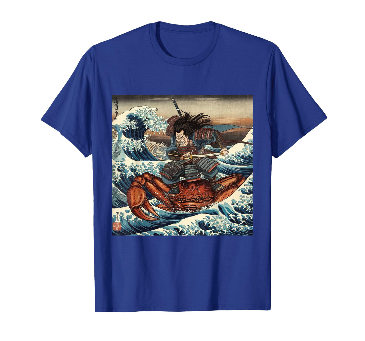 Japanese Retro Samurai Riding Giant Sea Crab Great Wave Art T-Shirt