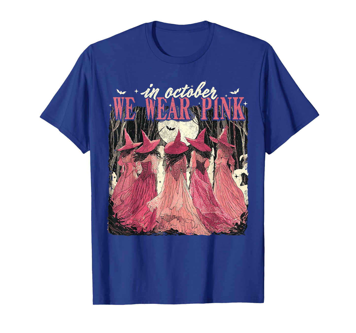 in October We Wear Pink Witches Breast Cancer Awareness T-Shirt
