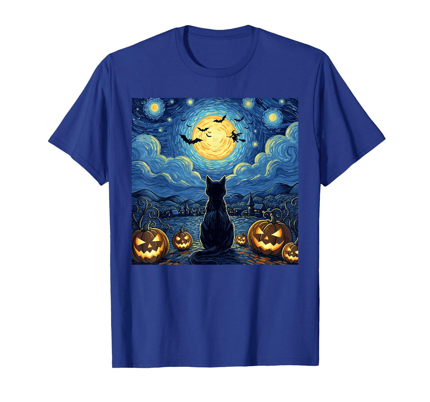 Halloween Black Cat Starry Night Witch Pumpkin Moon T-Shirt