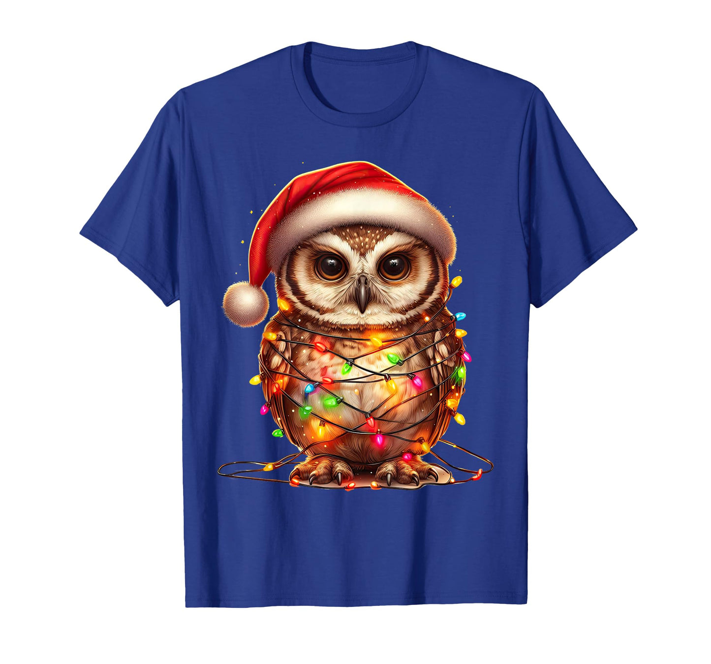 Owl Christmas Lights Funny Santa Hat Merry Xmas T-Shirt