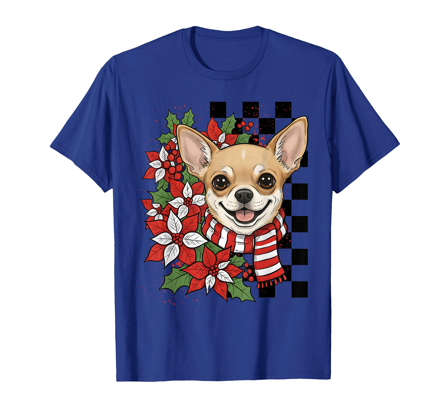Chihuahua Christmas Chihuahua Santa Checkerboard T-Shirt