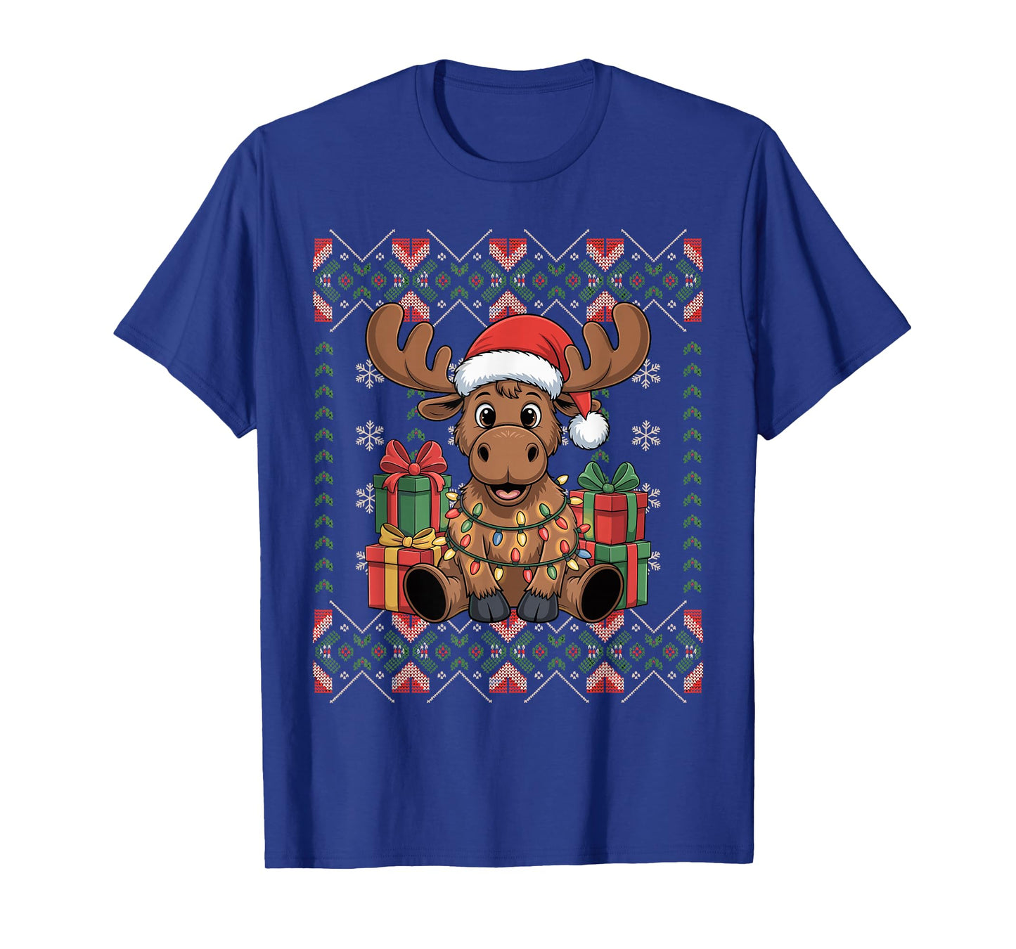 Santa Moose Christmas Ugly Sweater Funny Holiday Pajamas T-Shirt