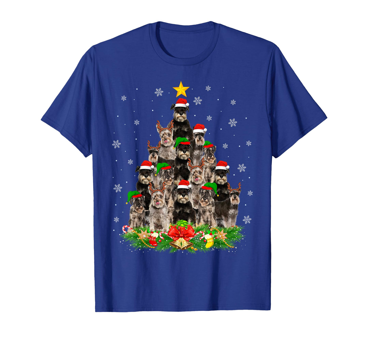 Miniature Schnauzer Christmas Tree Lights Santa Pet Dog Xmas T-Shirt