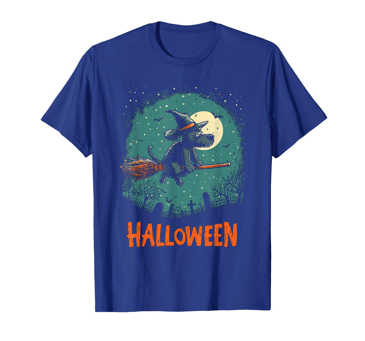 Scruffy Witch Dog & Moon Halloween Scene T-Shirt