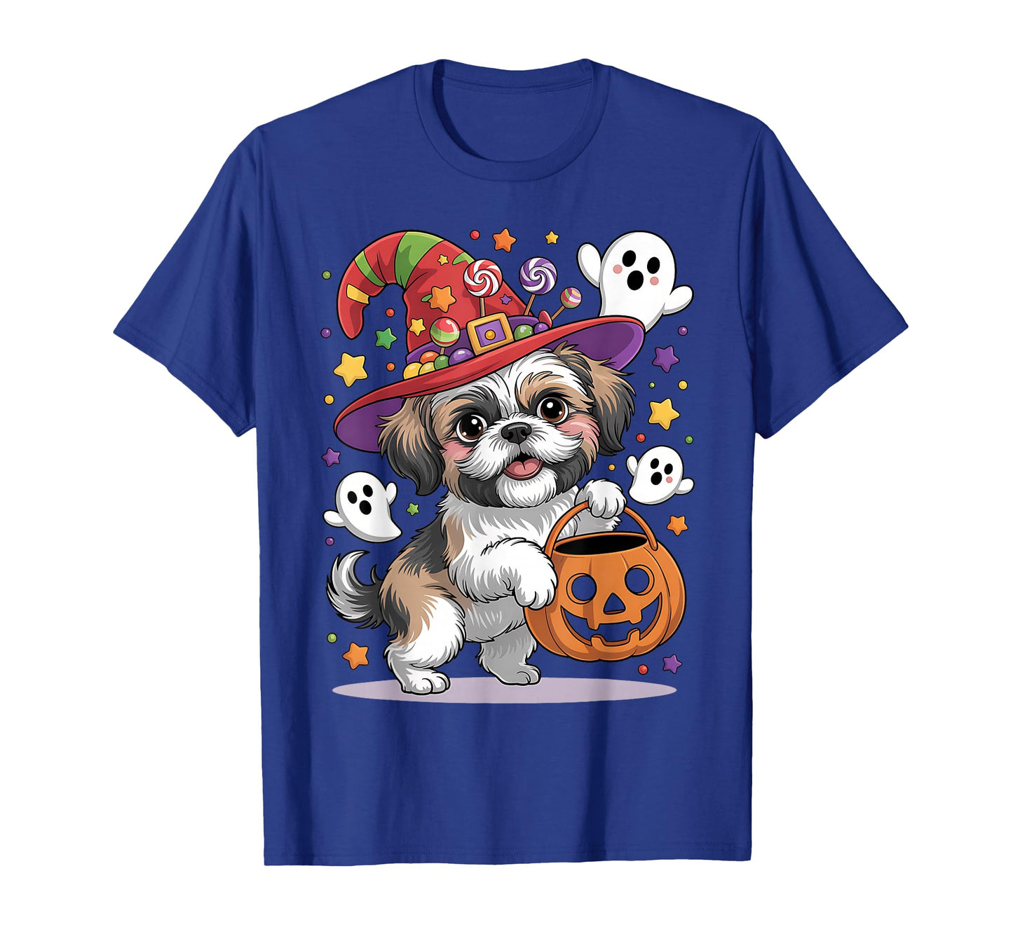 Shih Tzu Dog Pumpkin Ghost Candy Witch Halloween Costume T-Shirt