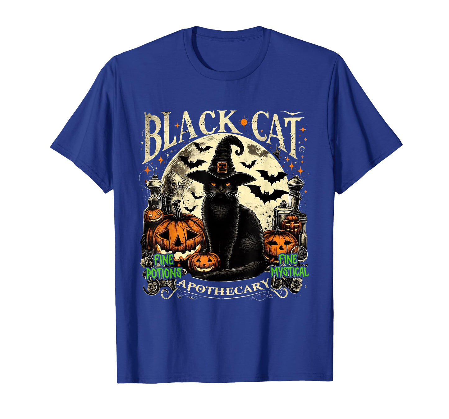 Black Cat Apothecary Vintage Halloween Gothic Art T-Shirt