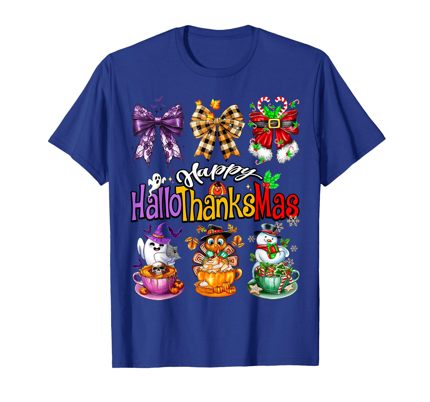Happy Hallothanksmas Coquette Bow Coffee Latte Candy Cane T-Shirt