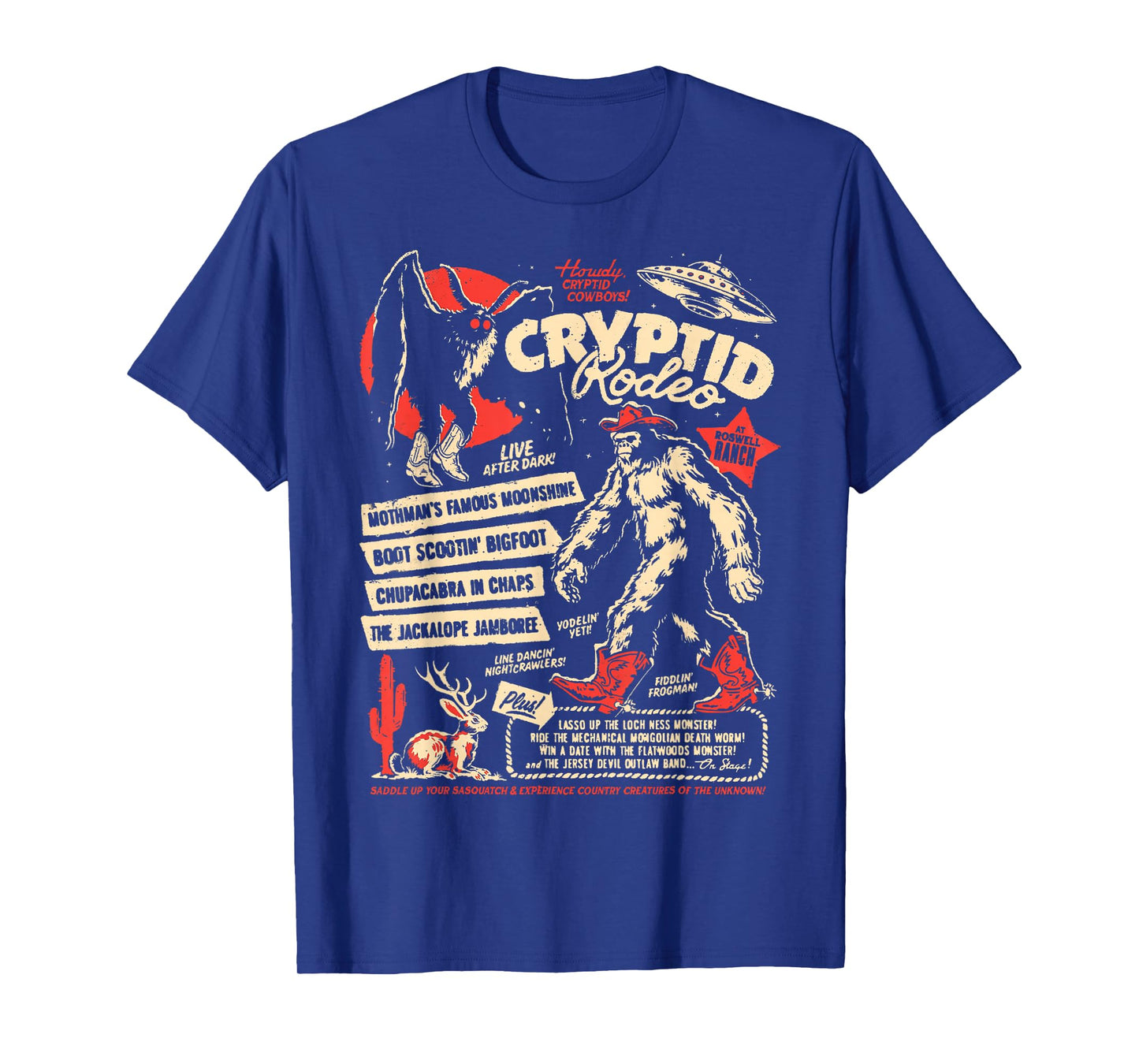 Cryptid Rodeo Mothman Chupacabra Jackalope Cowboy Halloween T-Shirt
