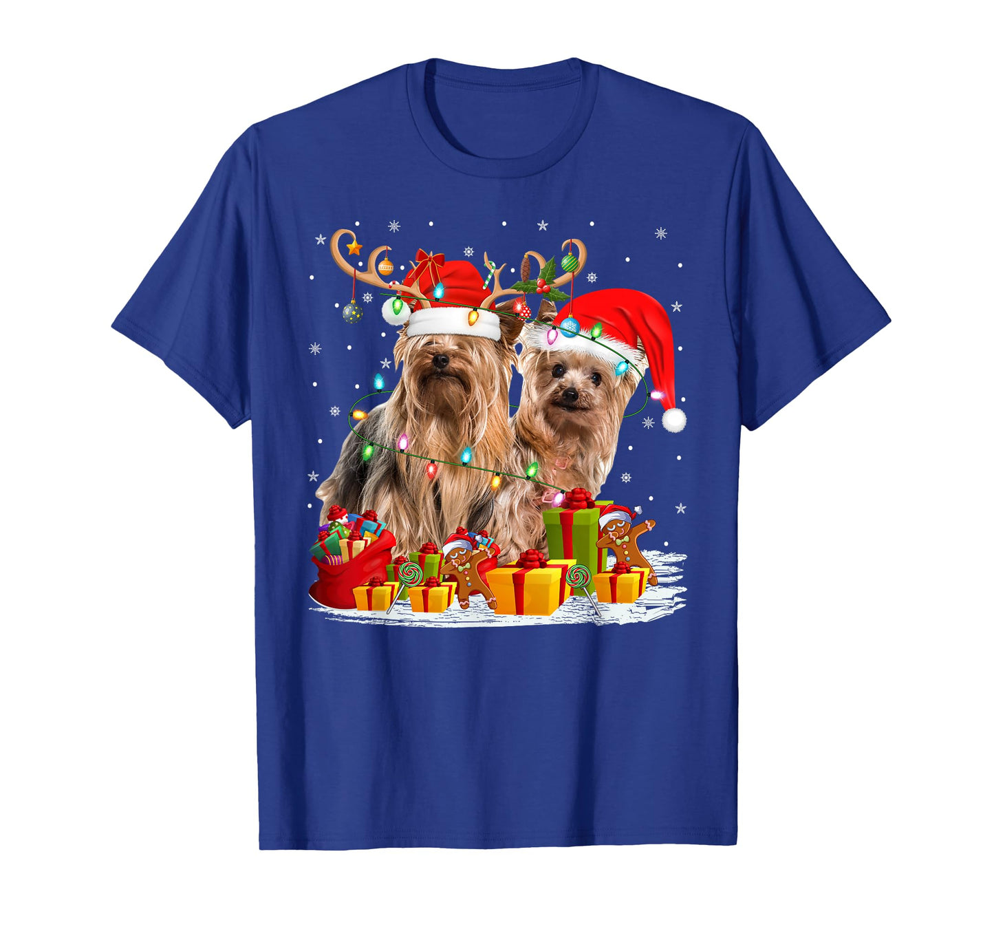 Yorkshire Terrier Dog Christmas Lights Holiday Xmas Pajamas T-Shirt