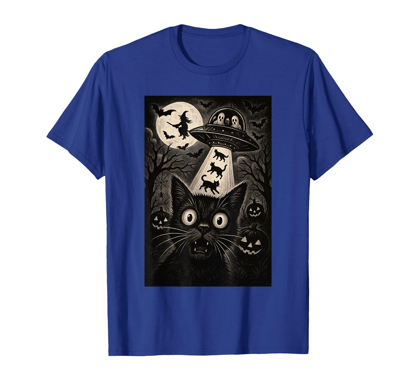 Halloween Cat Selfie Scary Alien Abduction Cats UFO Flying T-Shirt