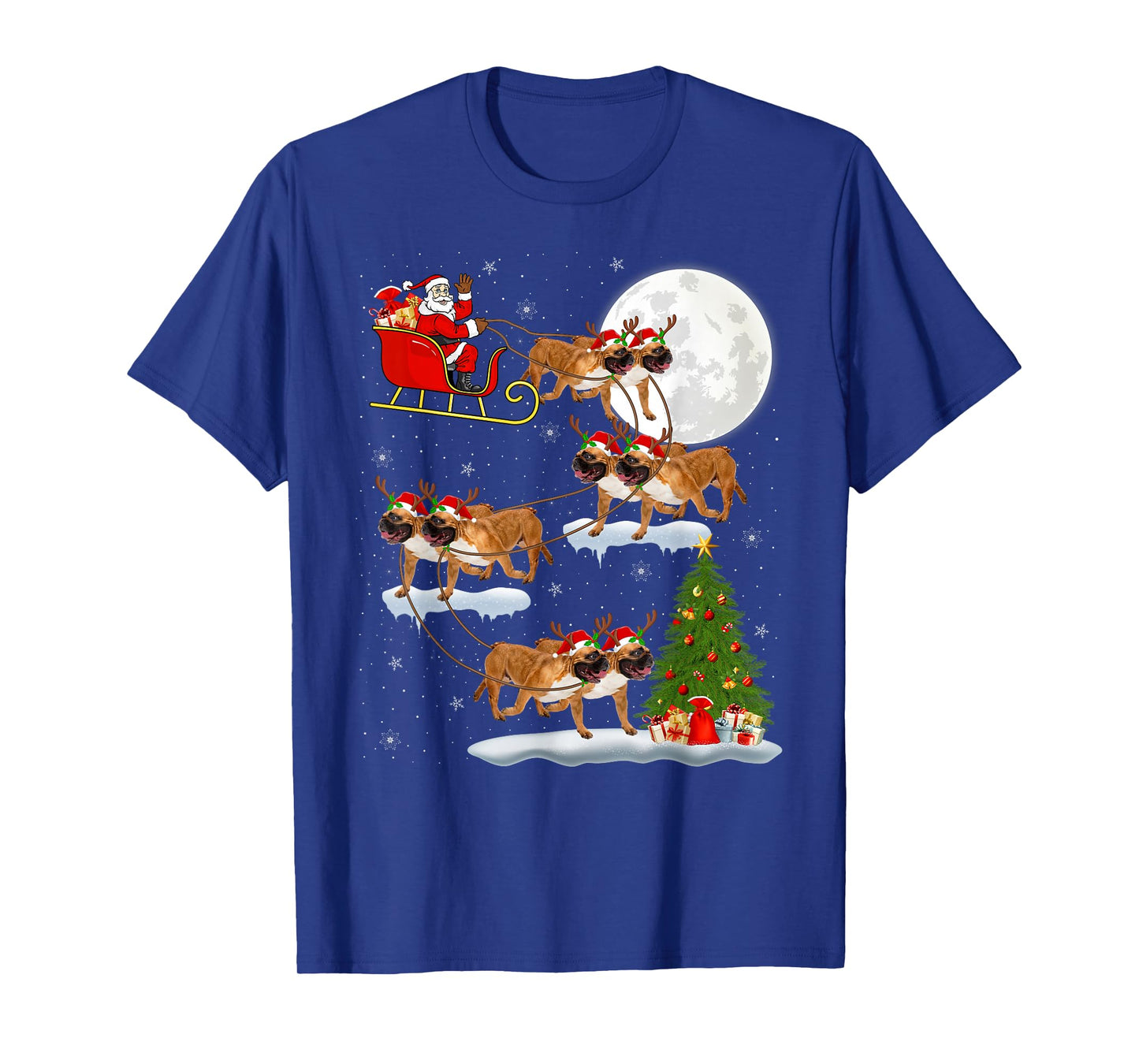 French Bulldog Santa Sleigh Flying Funny Magical Christmas T-Shirt