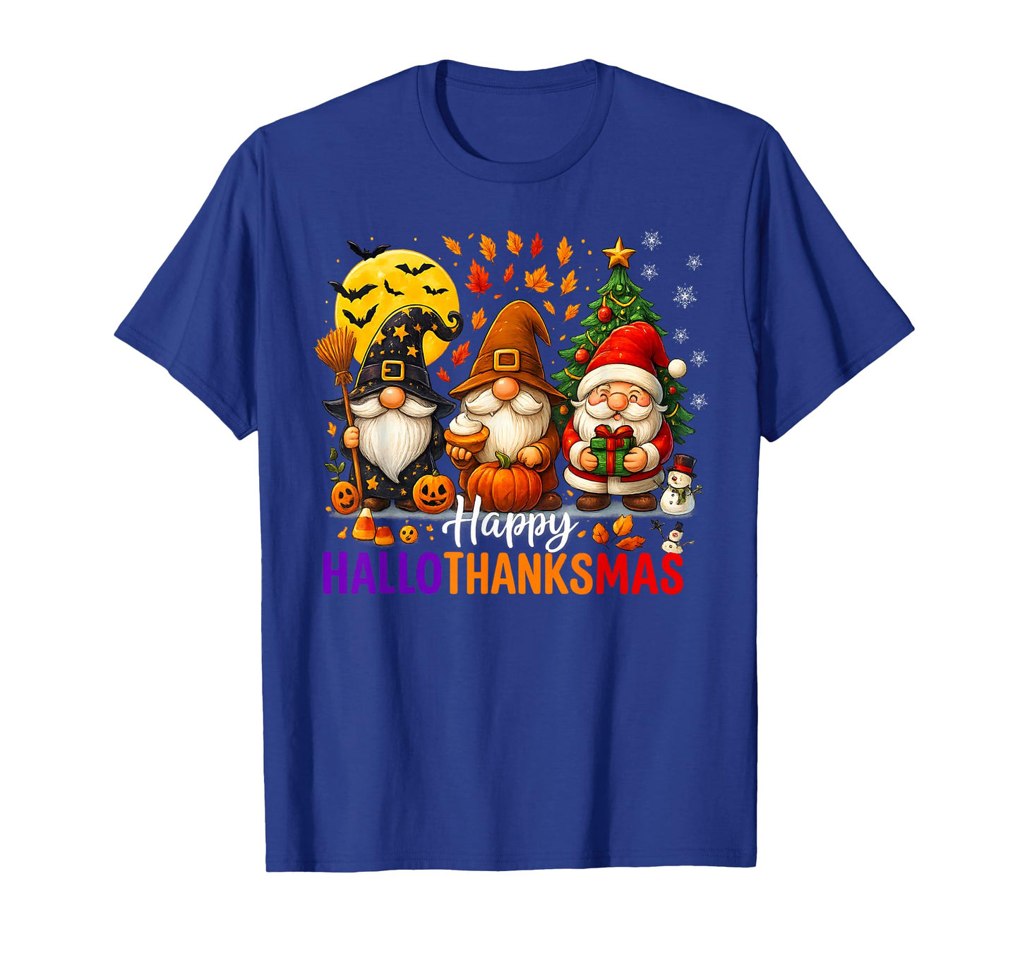Happy Hallothanksmas Gnomes Lover Halloween Merry Christmas T-Shirt