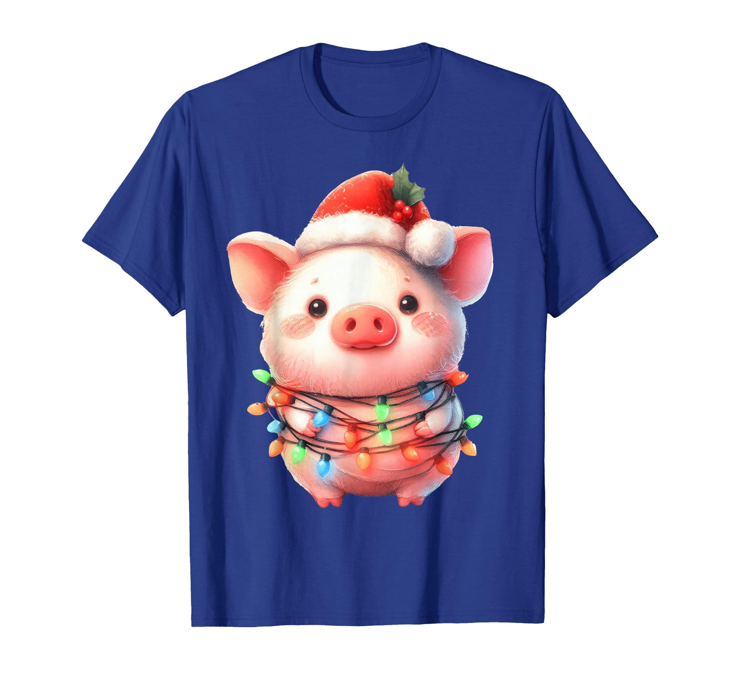 Pig Christmas Lights Funny Santa Hat Merry Xmas T-Shirt