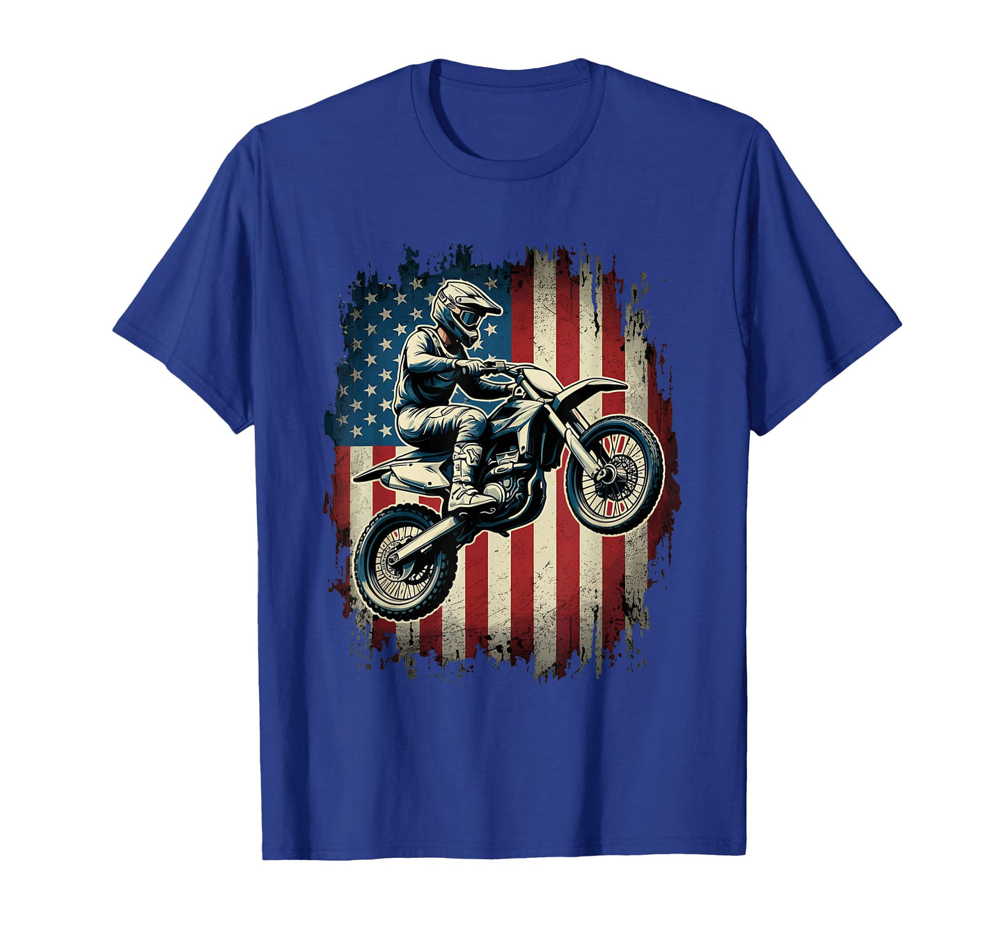 Dirt Bike American Flag Motocross Biker USA Vintage T-Shirt