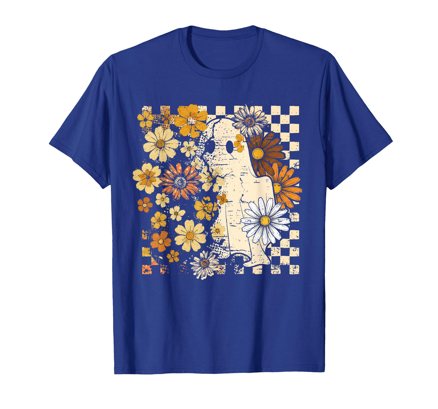 Boho Floral Fall Ghost Thanksgiving Autumn Vibes Halloween T-Shirt