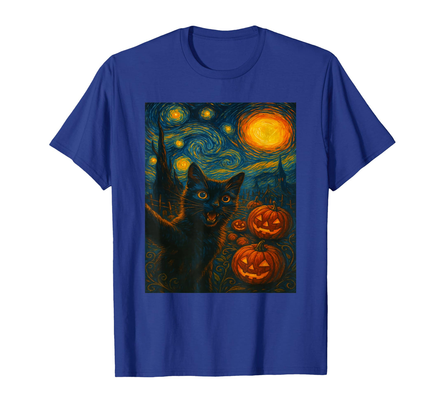 Halloween Black Cat Starry Night Witch Pumpkin Moon T-Shirt