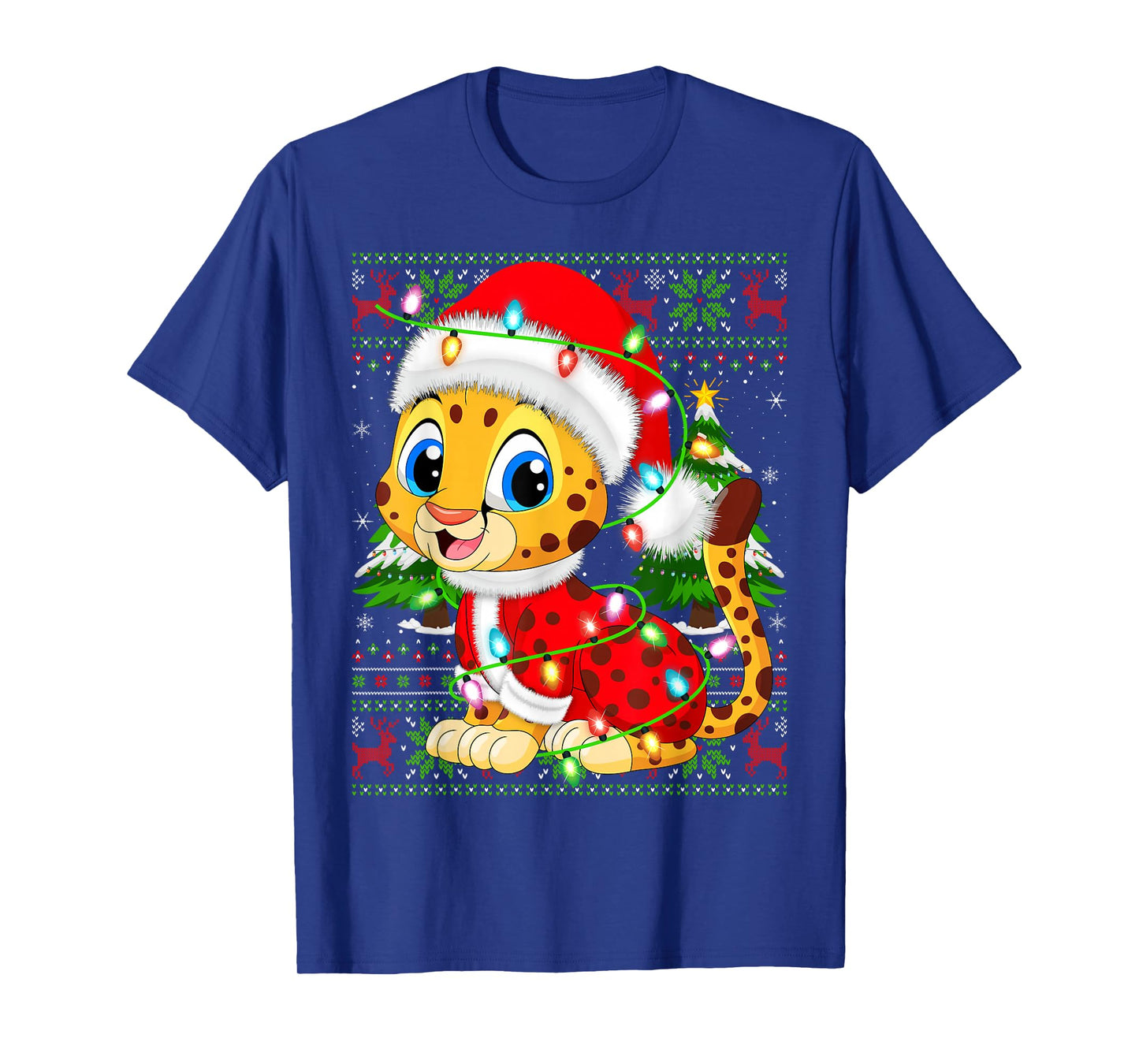Cheetah Christmas Lights Santa Costume Ugly Xmas Sweaters T-Shirt