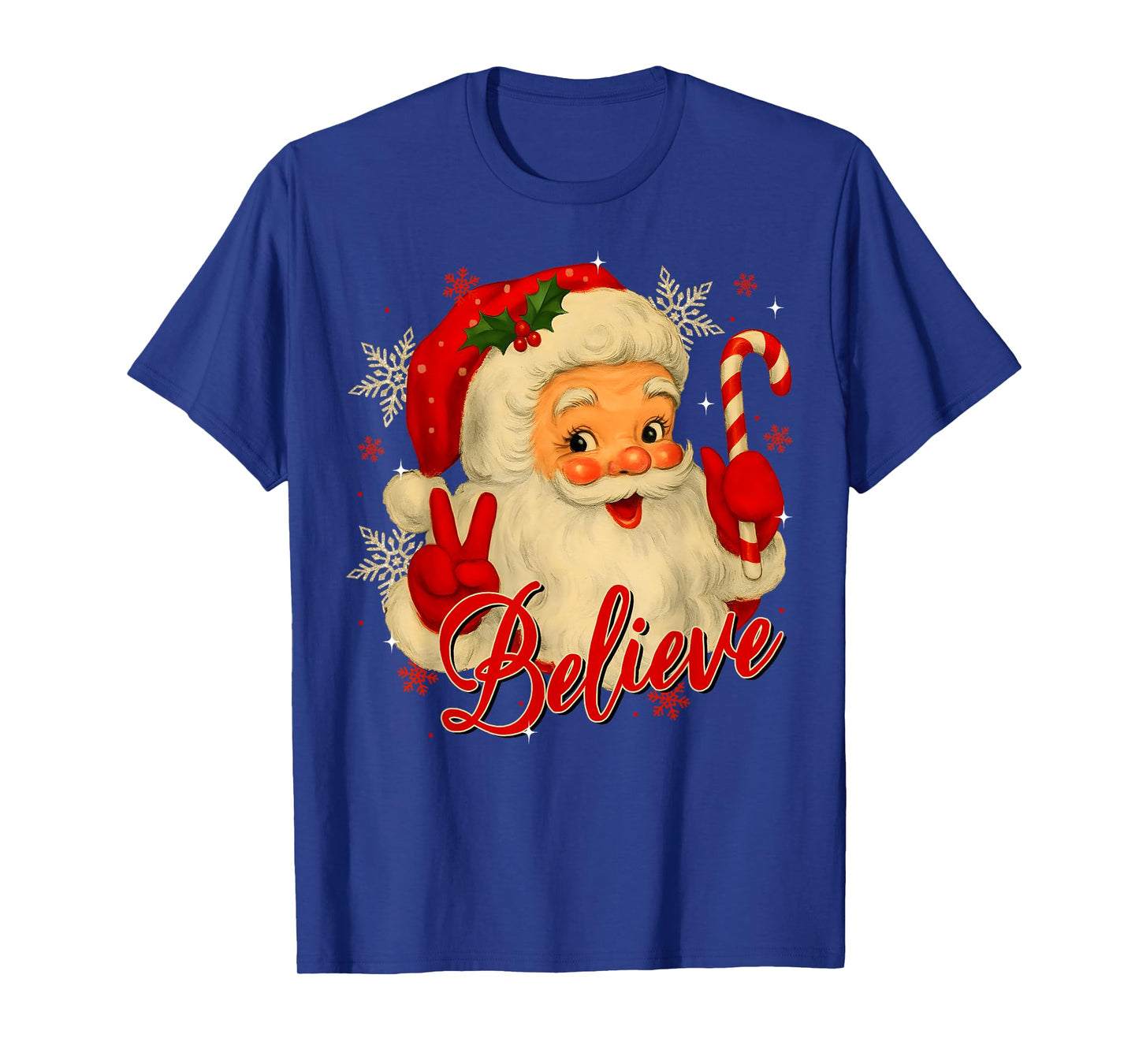 Vintage Santa Claus Believe Christmas Men Women Boys Girls T-Shirt