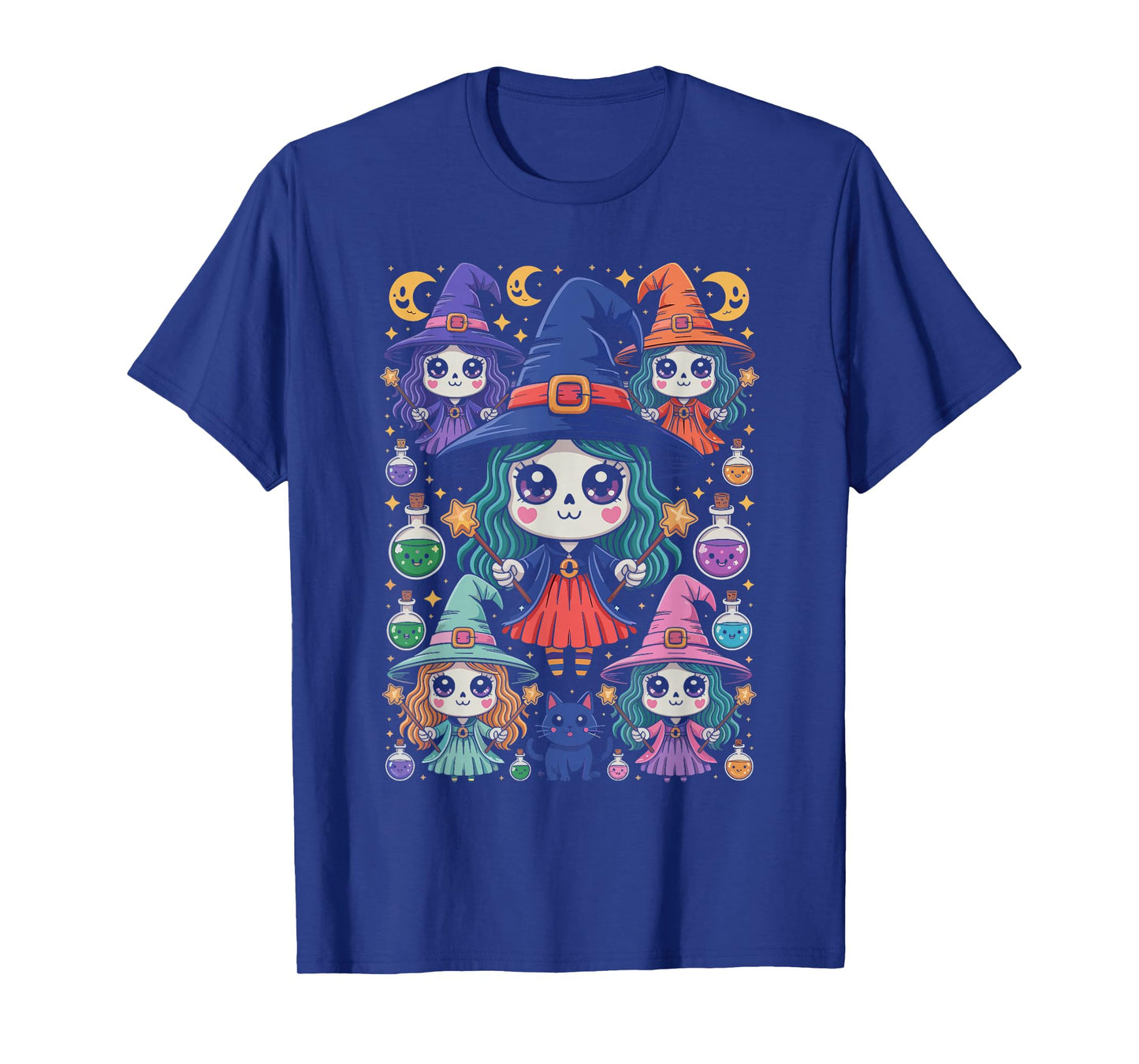 Kawaii Witches Group Potions Stars and Moons Halloween T-Shirt