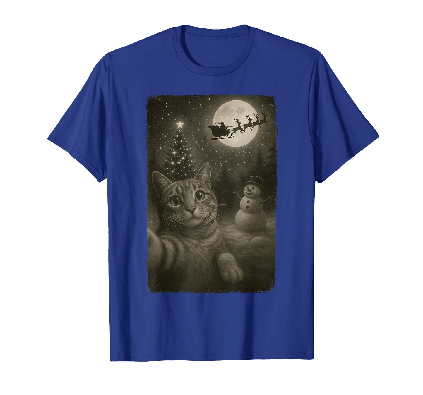Funny Cat Selfie Santa Snowman Vintage Christmas Party T-Shirt