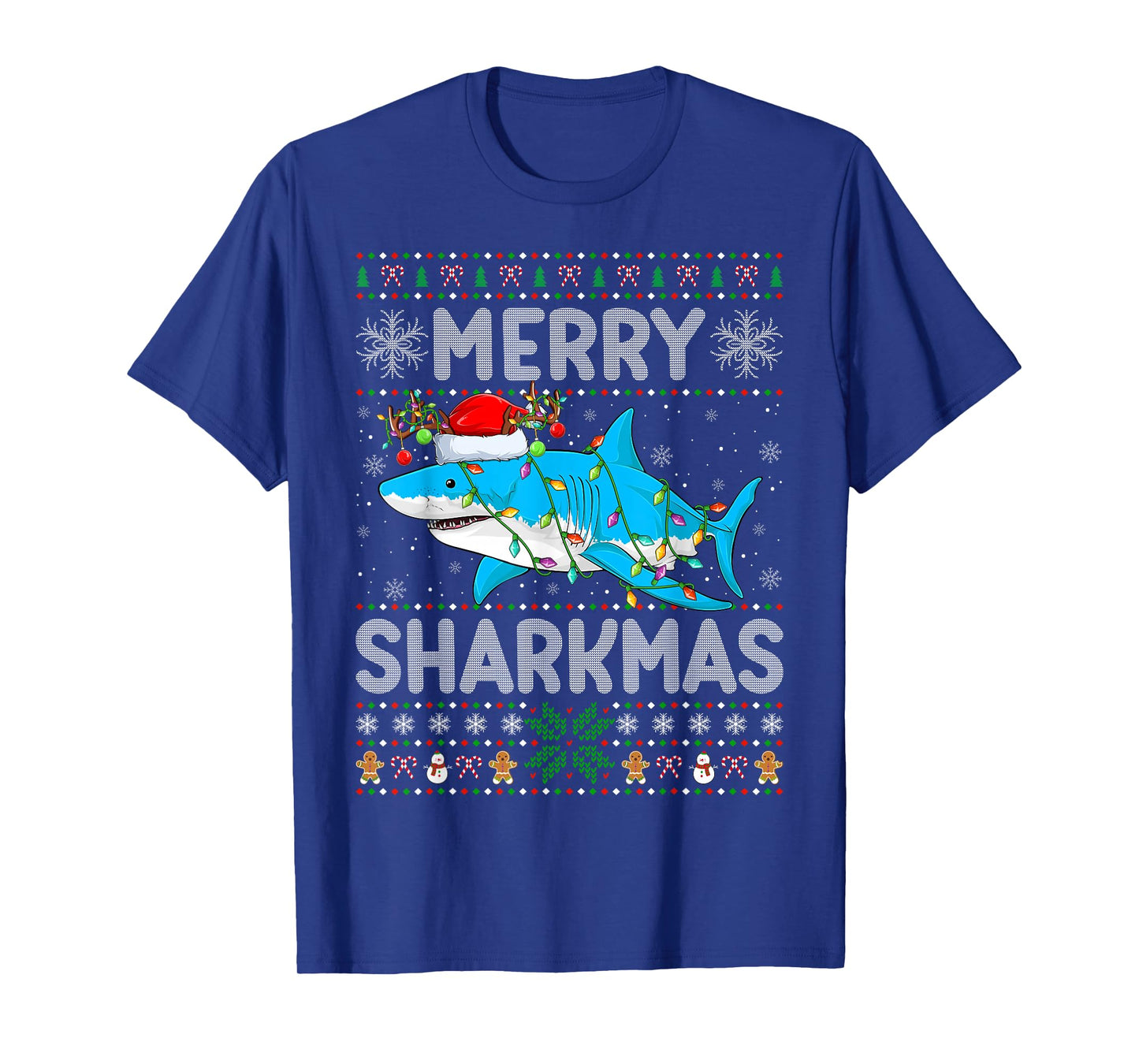 Shark Christmas Lights Ugly Sweater Style Shark Xmas Pajamas T-Shirt