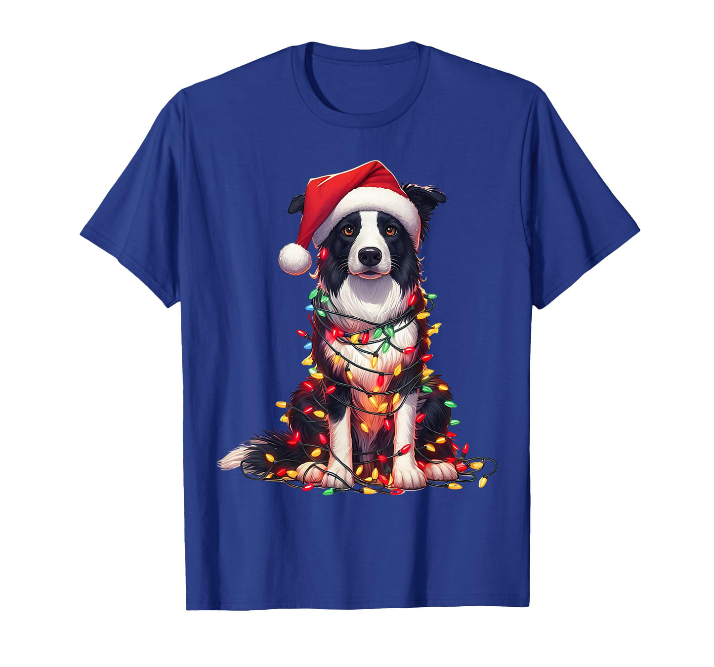 Border Collie Dog Christmas Lights Santa Hat Dog Lover T-Shirt